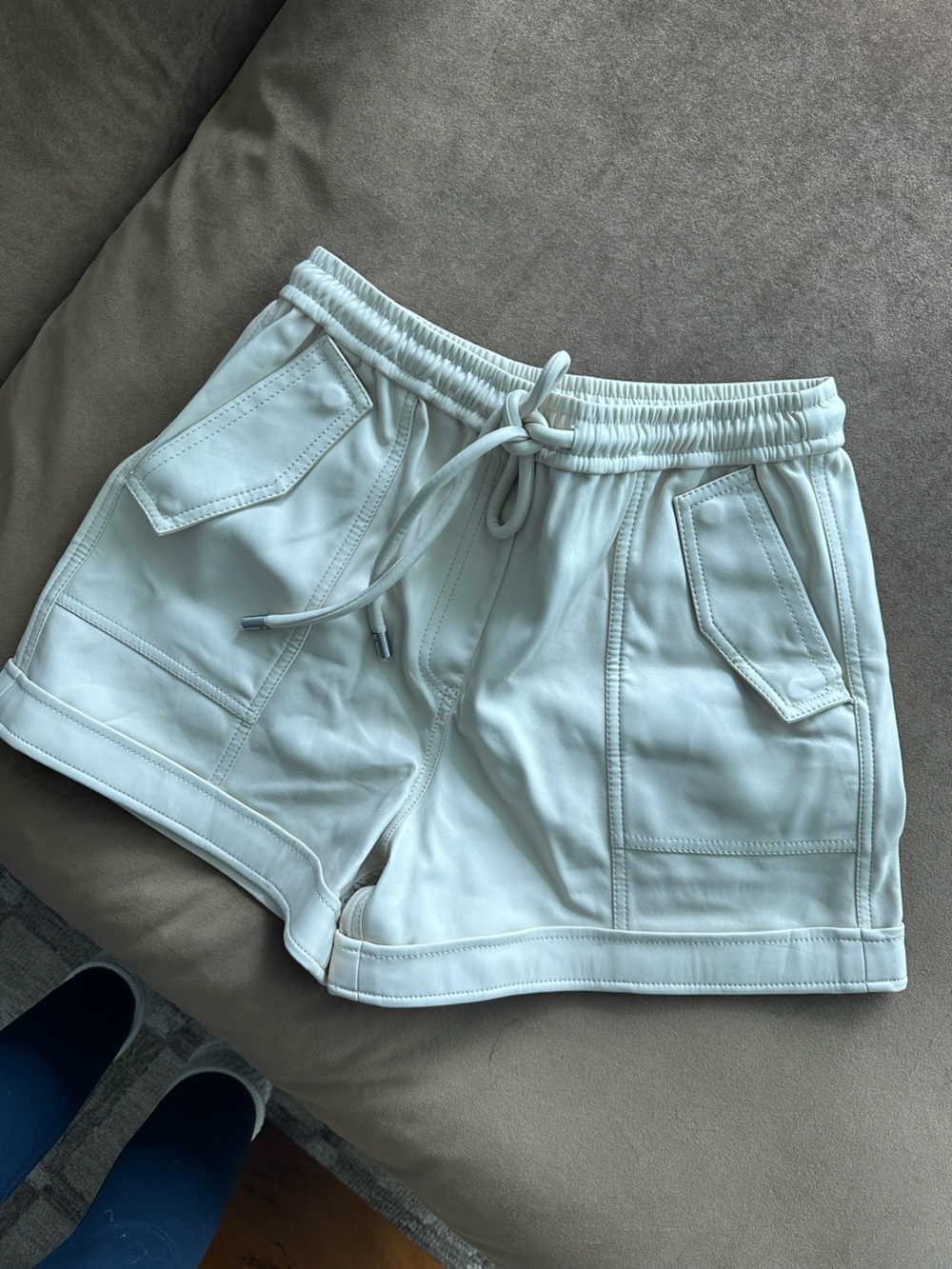 Jonathan Simkhai White Leather Drawstring Cargo Shorts